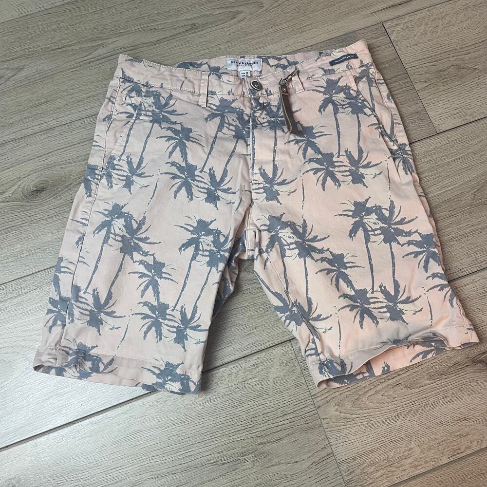 Denim and Flower Pink Palm Tree Beach Short cotton Mens 29